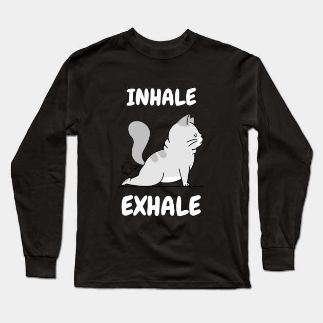 cute inhale exhale cat yoga Long Sleeve T-Shirt by Motivation King